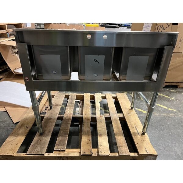 Scratch and Dent Regency 38 1/2" x 18 3/4" Three Bowl Underbar Sink with Faucet