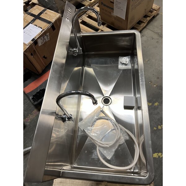 Scratch and Dent Sani-Lav 54FSL-0.5 40" x 20" Floor-Mounted Multi-Station Hands-Free Sink with (2) Double Foot-Operated 0.5 GPM Faucets