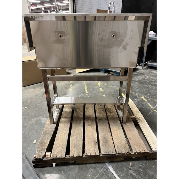 Scratch and Dent Sani-Lav 54FSL-0.5 40" x 20" Floor-Mounted Multi-Station Hands-Free Sink with (2) Double Foot-Operated 0.5 GPM Faucets