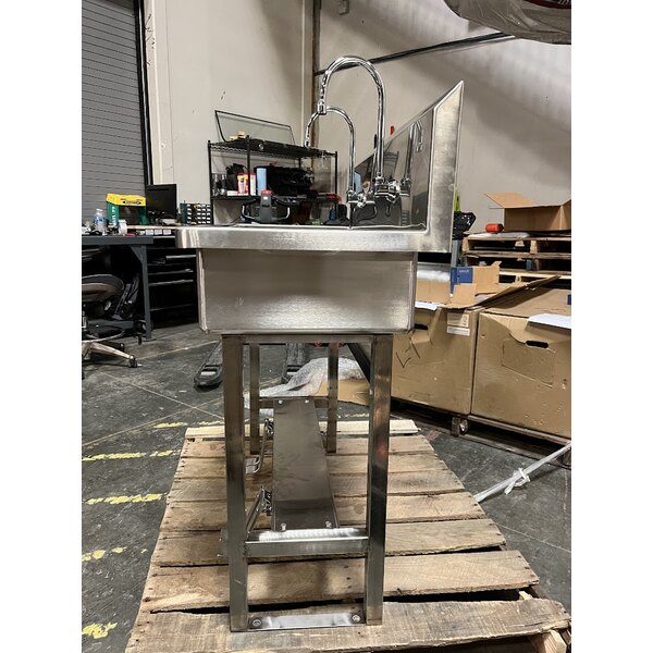 Scratch and Dent Sani-Lav 54FSL-0.5 40" x 20" Floor-Mounted Multi-Station Hands-Free Sink with (2) Double Foot-Operated 0.5 GPM Faucets