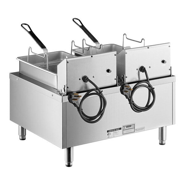 Scratch and Dent Cooking Performance Group EF302 30 lb. Dual Tank Heavy-Duty Electric Countertop Fryer - 208/240V, 8400/11,000W