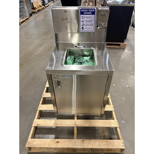 Scratch and Dent Regency Space Saver Single Bowl Hot and Cold Portable Hand Sink Cart with 8" Swivel Gooseneck Faucet