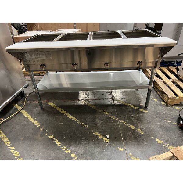 Scratch and Dent ServIt GST-4WE-NG Four Pan Open Well Natural Gas Steam Table with Undershelf - 14,000 BTU