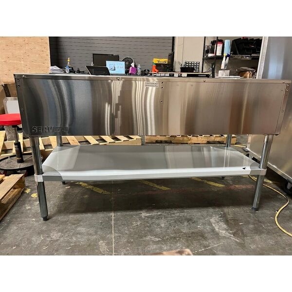 Scratch and Dent ServIt GST-4WE-NG Four Pan Open Well Natural Gas Steam Table with Undershelf - 14,000 BTU