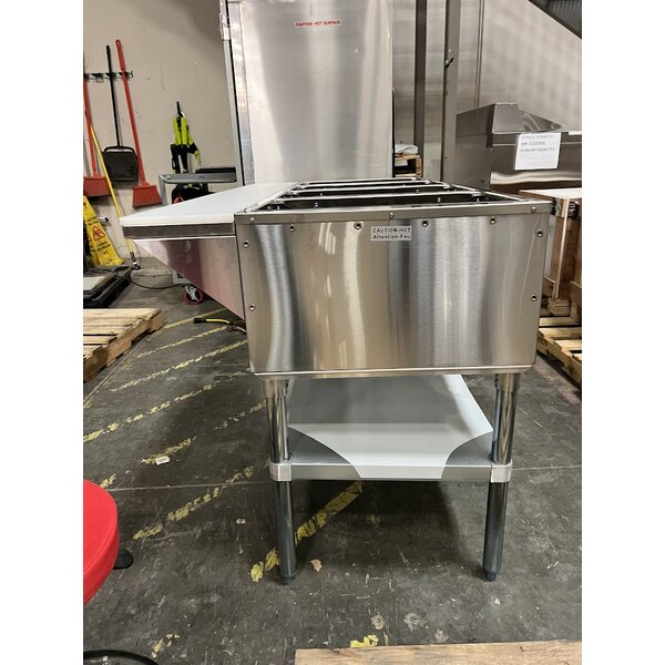 Scratch and Dent ServIt GST-4WE-NG Four Pan Open Well Natural Gas Steam Table with Undershelf - 14,000 BTU