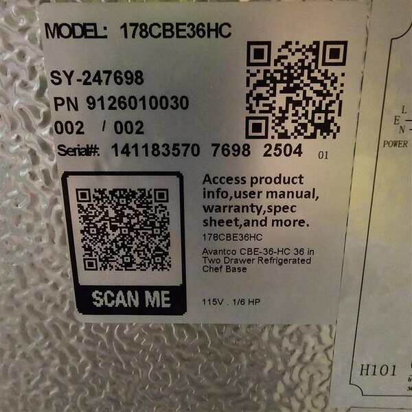 Scratch and Dent Avantco CBE-36-HC 36" 2 Drawer Refrigerated Chef Base