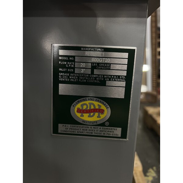 Scratch and Dent Regency 40 lb. 20 GPM Grease Trap with 3" Non-Threaded Connections - PDI Certified