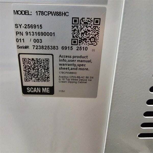 Scratch and Dent Avantco CPW-88-HC 88 3/4" 16 Tub White Deluxe Ice Cream Dipping Cabinet