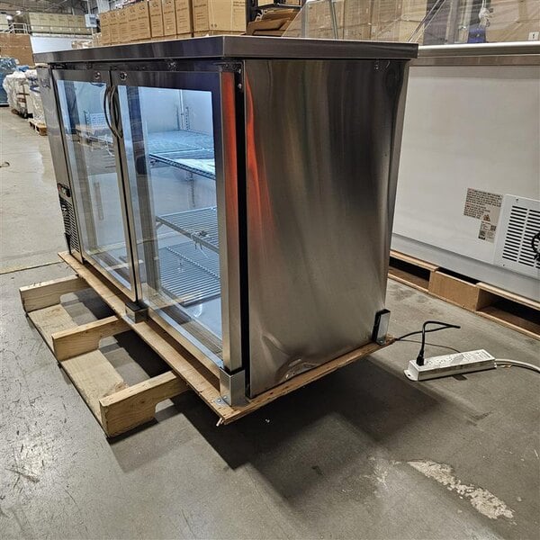 Scratch and Dent Avantco UBB-60G-HC-S 60" Stainless Steel Counter Height Narrow Glass Door Back Bar Refrigerator with LED Lighting