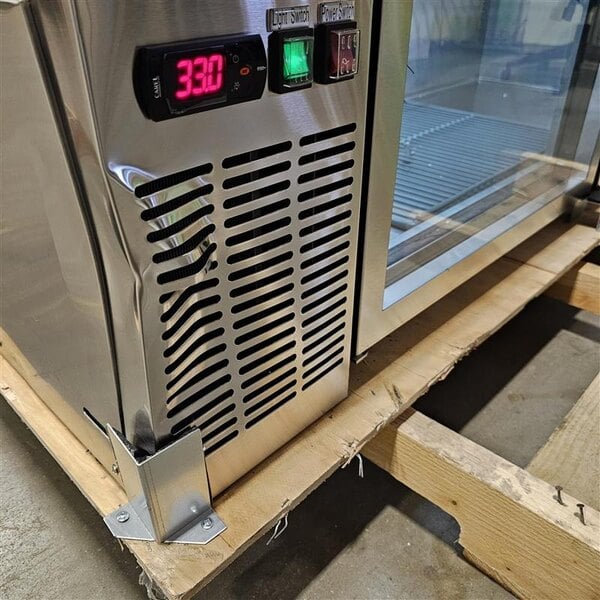 Scratch and Dent Avantco UBB-60G-HC-S 60" Stainless Steel Counter Height Narrow Glass Door Back Bar Refrigerator with LED Lighting