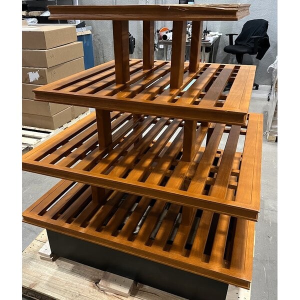 Scratch and Dent Marco Company 41 1/2" x 41 1/2" x 48" Honey Pine Four-Tier Bakery Display