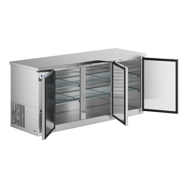 Scratch and Dent Avantco UBB-378-HC-S 79" Stainless Steel Counter Height Solid Door Back Bar Refrigerator with LED Lighting