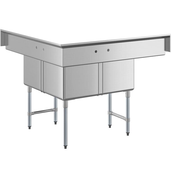 Scratch and Dent Steelton 57" 18-Gauge Stainless Steel 3-Compartment Commercial Corner Sink with 2 Drainboards - 18" x 18" x 12" Bowls