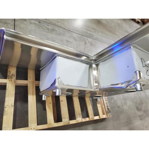 Scratch and Dent Steelton 57" 18-Gauge Stainless Steel 3-Compartment Commercial Corner Sink with 2 Drainboards - 18" x 18" x 12" Bowls