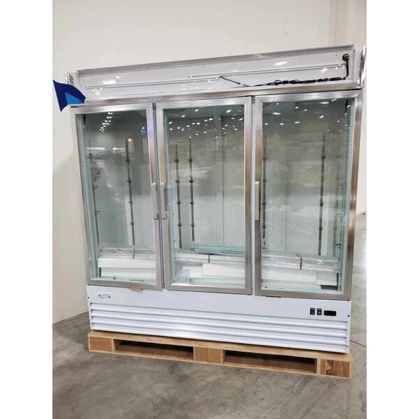Scratch and Dent Avantco GDC-69-HC 78 1/4" White Customizable Swing Glass Door Merchandiser Refrigerator with LED Lighting
