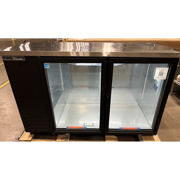 Scratch and Dent True TBB-2G-HC-LD 58 7/8" Black Glass Door Back Bar Refrigerator with LED Lighting