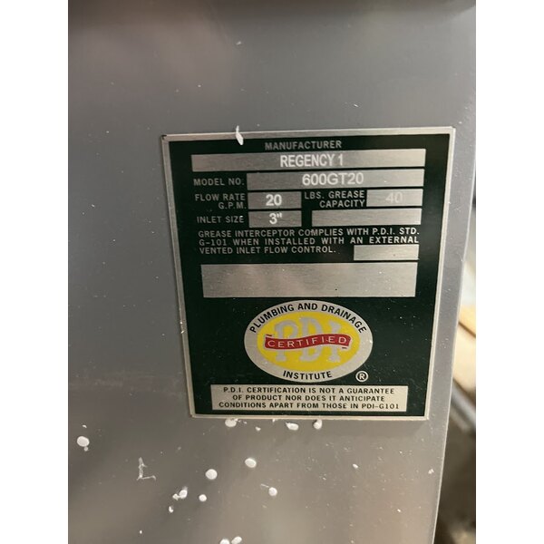 Scratch and Dent Regency 40 lb. 20 GPM Grease Trap with 3" Non-Threaded Connections - PDI Certified