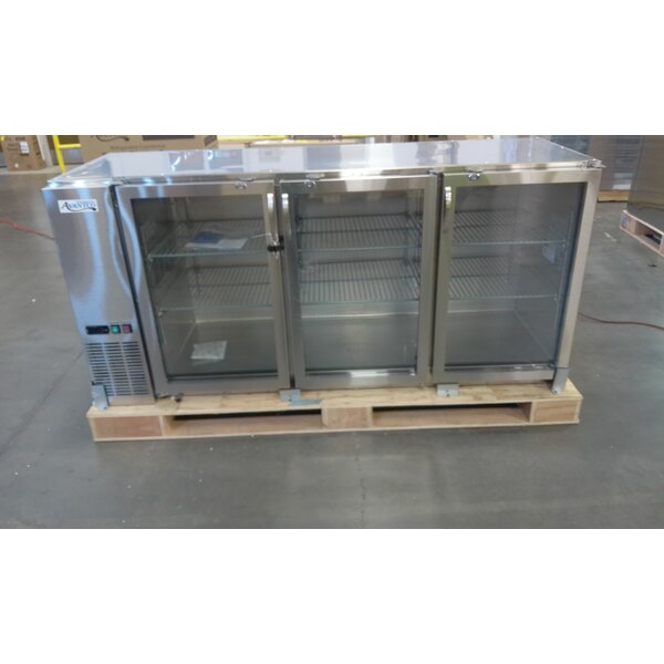 Scratch and Dent Avantco UBB-72-GT-G-S 73" Stainless Steel Underbar Height Narrow Glass Door Back Bar Refrigerator with Galvanized Top and LED Lighting