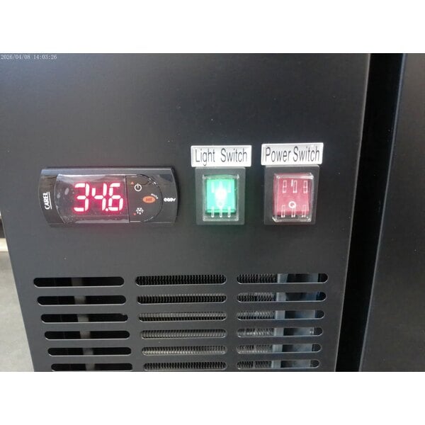 Scratch and Dent Avantco UBB-72S-HC 73" Black Counter Height Narrow Sliding Glass Door Back Bar Refrigerator with LED Lighting