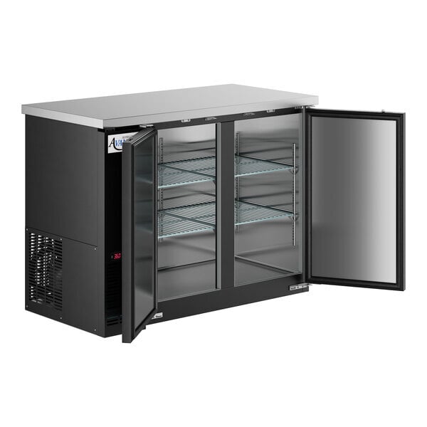 Scratch and Dent Avantco UBB-48-HC 48" Black Counter Height Narrow Solid Door Back Bar Refrigerator with LED Lighting
