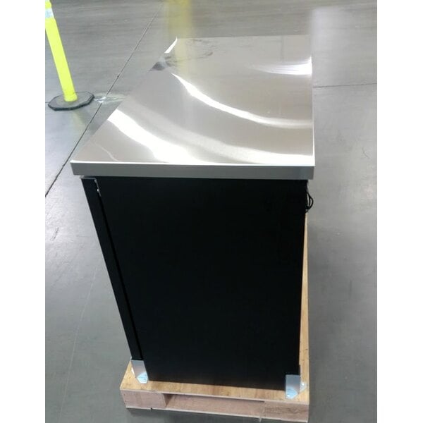 Scratch and Dent Avantco UBB-48-HC 48" Black Counter Height Narrow Solid Door Back Bar Refrigerator with LED Lighting