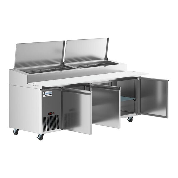 Scratch and Dent Avantco SSPPT-3 94" 3 Door Refrigerated Pizza Prep Table