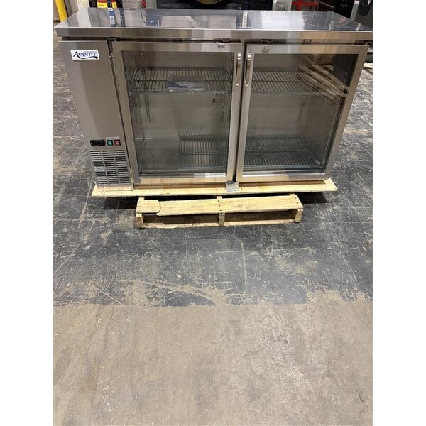 Scratch and Dent Avantco UBB-60G-HC-S 60" Stainless Steel Counter Height Narrow Glass Door Back Bar Refrigerator with LED Lighting