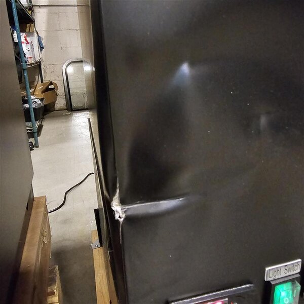 Scratch and Dent Avantco UBB-72G-HC 73" Black Counter Height Narrow Glass Door Back Bar Refrigerator with LED Lighting