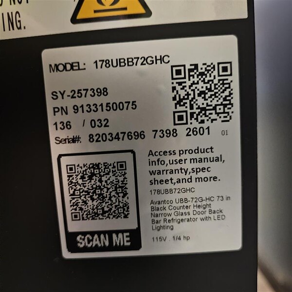 Scratch and Dent Avantco UBB-72G-HC 73" Black Counter Height Narrow Glass Door Back Bar Refrigerator with LED Lighting