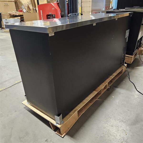 Scratch and Dent Avantco UBB-72G-HC 73" Black Counter Height Narrow Glass Door Back Bar Refrigerator with LED Lighting
