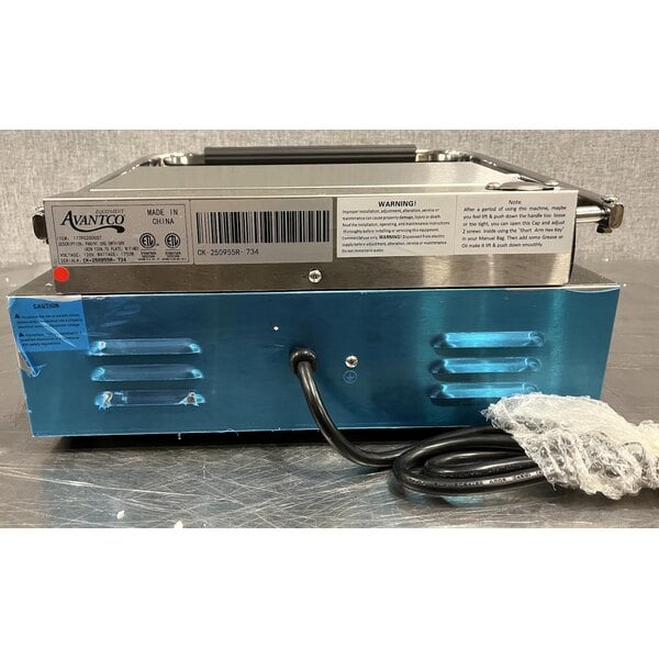Scratch and Dent Avantco PG200GST Commercial Panini Sandwich Grill with Timer, Grooved Top and Smooth Bottom Plates, and 13 3/8" x 8 3/4" Cooking Surface - 120V, 1750W