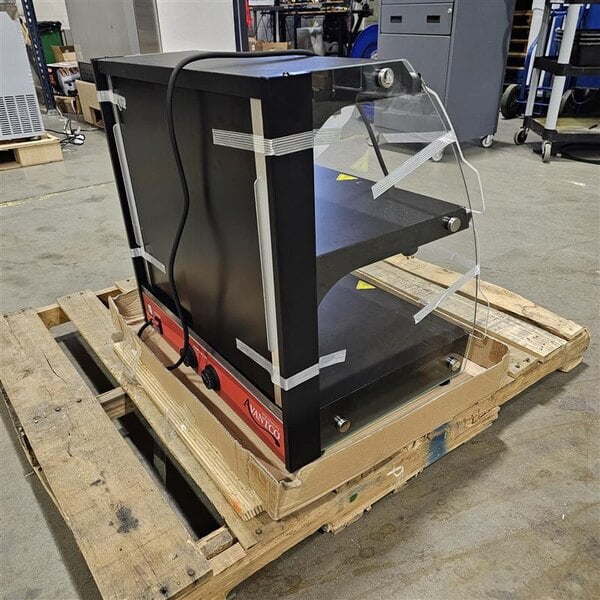 Scratch and Dent Avantco OAM2A 26" Black Countertop Merchandiser with LED Lighting and 2 Shelves - 120V