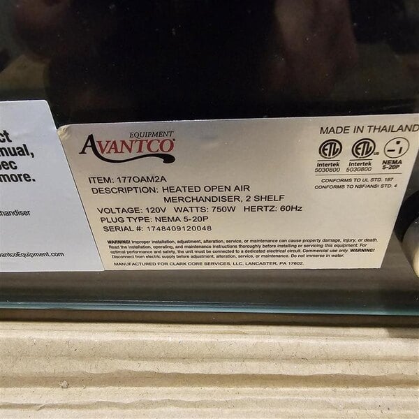 Scratch and Dent Avantco OAM2A 26" Black Countertop Merchandiser with LED Lighting and 2 Shelves - 120V