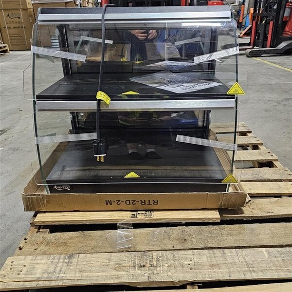 Scratch and Dent Avantco OAM2A 26" Black Countertop Merchandiser with LED Lighting and 2 Shelves - 120V