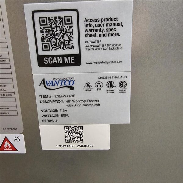 Scratch and Dent Avantco AWT-48F 48" Worktop Freezer with 3 1/2" Backsplash