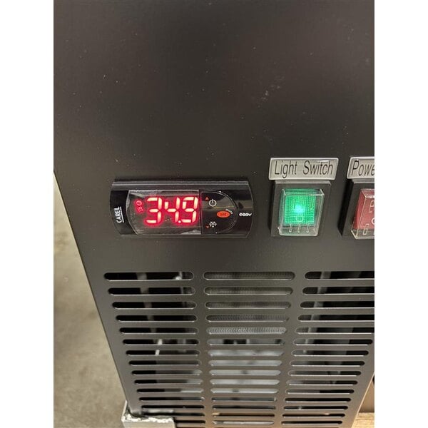 Scratch and Dent Avantco UBB-72S-HC 73" Black Counter Height Narrow Sliding Glass Door Back Bar Refrigerator with LED Lighting