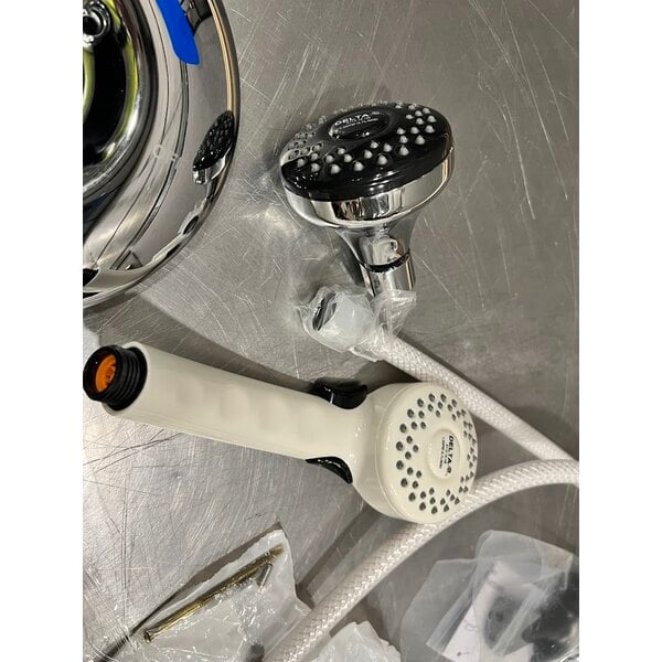 Scratch and Dent Delta Faucet T13H332 Universal Dual Shower Head, Grab Bar, Wall Elbow, and Shower Trim Kit