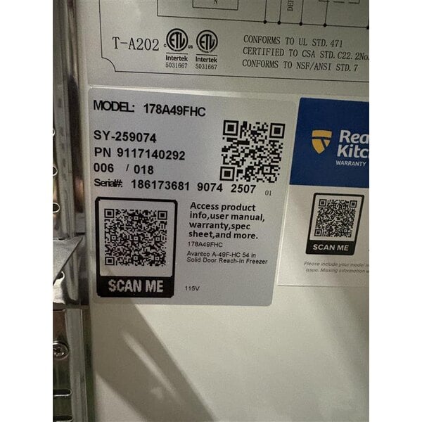 Scratch and Dent Avantco A-49F-HC 54" Solid Door Reach-In Freezer