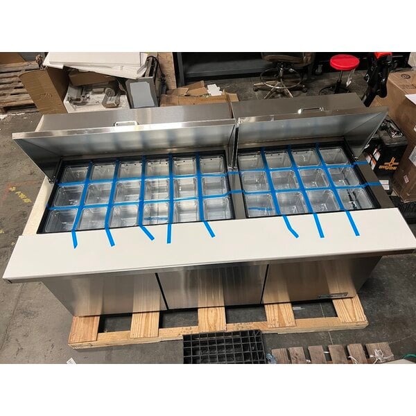 Scratch and Dent True TSSU-72-30M-B-ST-HC 72 3/8" 3 Door Mega Top Refrigerated Sandwich Prep Table