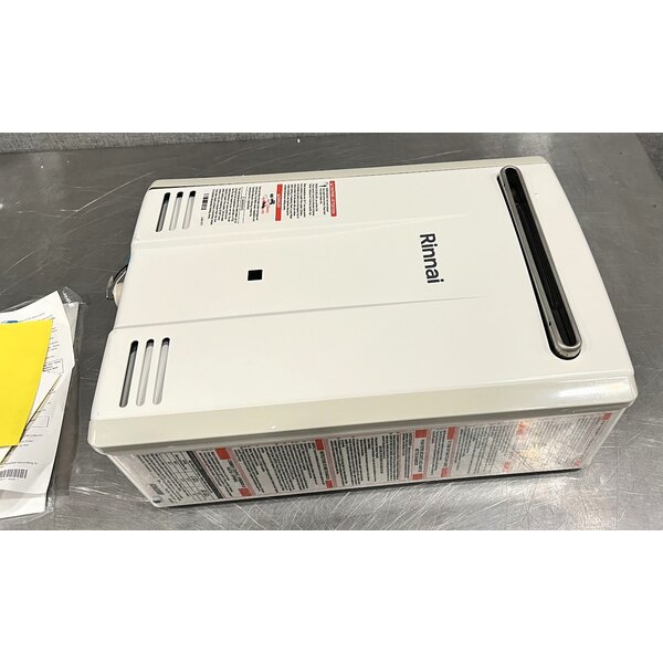 Scratch and Dent Rinnai V53DeP Liquid Propane Wall-Mounted Outdoor Tankless Water Heater - 120V, 120,000 BTU, 5.3 GPM