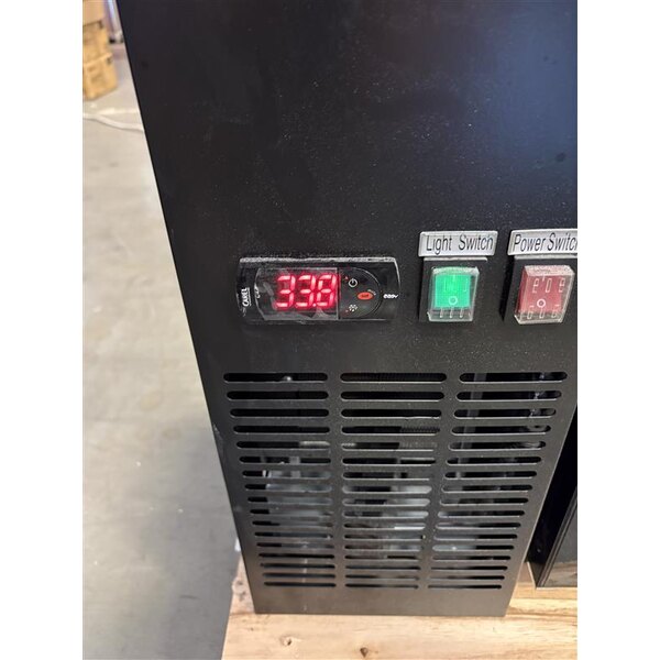 Scratch and Dent Avantco UBB-72G-HC 73" Black Counter Height Narrow Glass Door Back Bar Refrigerator with LED Lighting