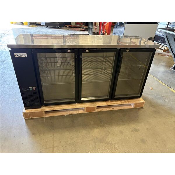 Scratch and Dent Avantco UBB-72G-HC 73" Black Counter Height Narrow Glass Door Back Bar Refrigerator with LED Lighting