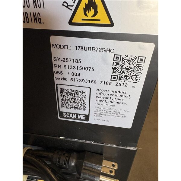 Scratch and Dent Avantco UBB-72G-HC 73" Black Counter Height Narrow Glass Door Back Bar Refrigerator with LED Lighting