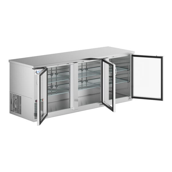 Scratch and Dent Avantco UBB-4G-HC 90" Stainless Steel Counter Height Glass Door Back Bar Refrigerator with LED Lighting