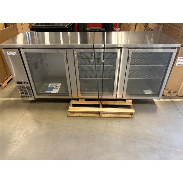 Scratch and Dent Avantco UBB-4G-HC 90" Stainless Steel Counter Height Glass Door Back Bar Refrigerator with LED Lighting