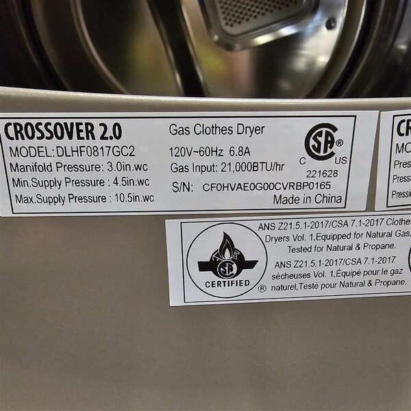 Scratch and Dent Crossover 7 cu. ft. 27" Front Load Gas Powered Commercial Dryer - Free Use DLHF0817GC2OPL