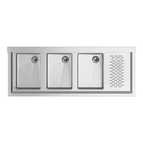 Scratch and Dent Regency 48" x 18 3/4" Three Bowl Underbar Sink with Right Drainboard