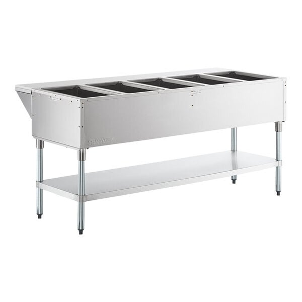 Scratch and Dent ServIt GST-5WE-NG Five Pan Open Well Natural Gas Steam Table with Undershelf - 17,500 BTU
