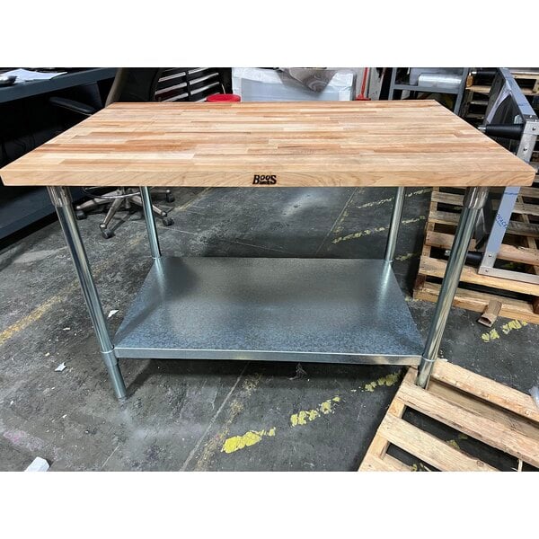 Scratch and Dent John Boos & Co. JNS09 Wood Top Work Table with Galvanized Base and Adjustable Undershelf - 30" x 48"