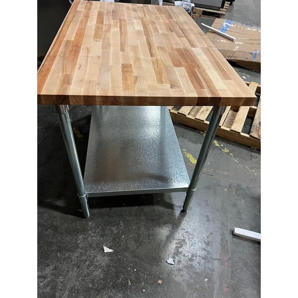 Scratch and Dent John Boos & Co. JNS09 Wood Top Work Table with Galvanized Base and Adjustable Undershelf - 30" x 48"